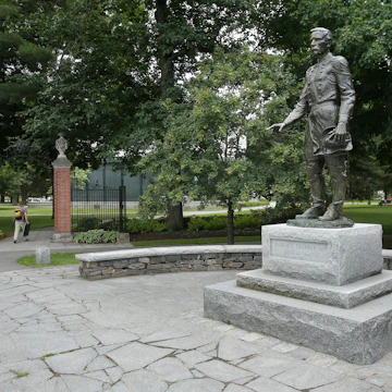 BRUNSWICK, ME - AUGUST 6: Six sculptures worth seeing in the midcoast area, including a Joshua Chamberlain statue at the entrance to the Bowdoin campus in Brunswick. (Photo by Gregory Rec/Portland Press Herald via Getty Images)