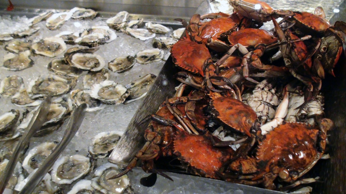 Prepared Seafood Crab And Oysters Ready For Eating In A Restaurant