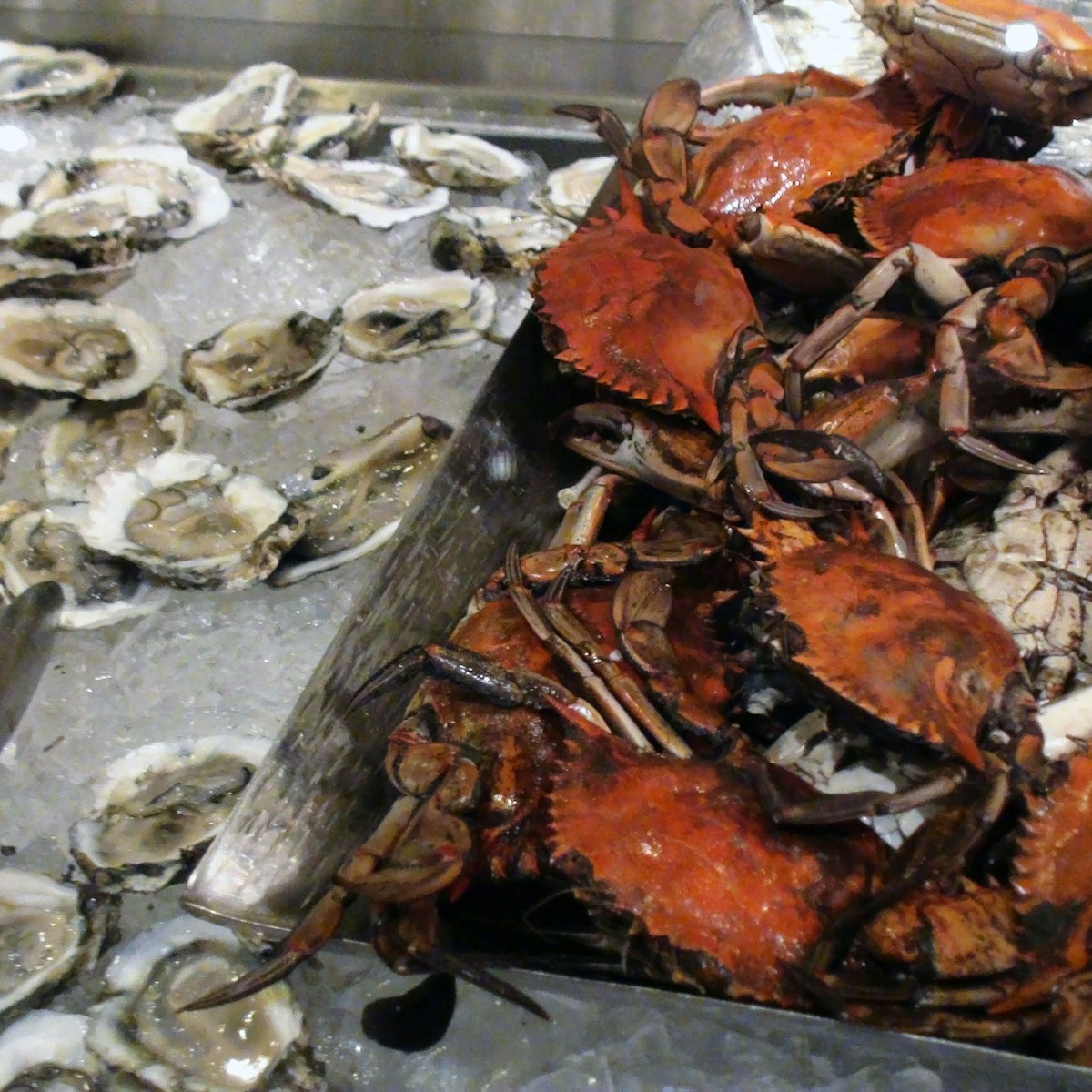 Prepared Seafood Crab And Oysters Ready For Eating In A Restaurant
