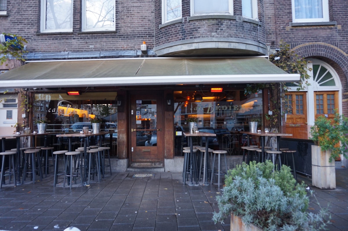 Enjoy drinks on the outdoor terrace at Cafe Bedier, Amsterdam
