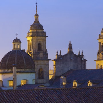 Colombia, Bogota, Towers of the Catedral Primada, Dome and Belfry of the Capilla del Sagrario, Plaza de Bolivar