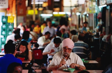 People eating at Tekka Centre Market, Little India.