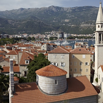 The old walled town of Budva with the Citadela in the foreground, Budva, Montenegro, Europe