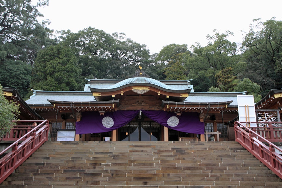 prayer hall of Suwa shrine in Nagasaki, Japan; Shutterstock ID 611889566