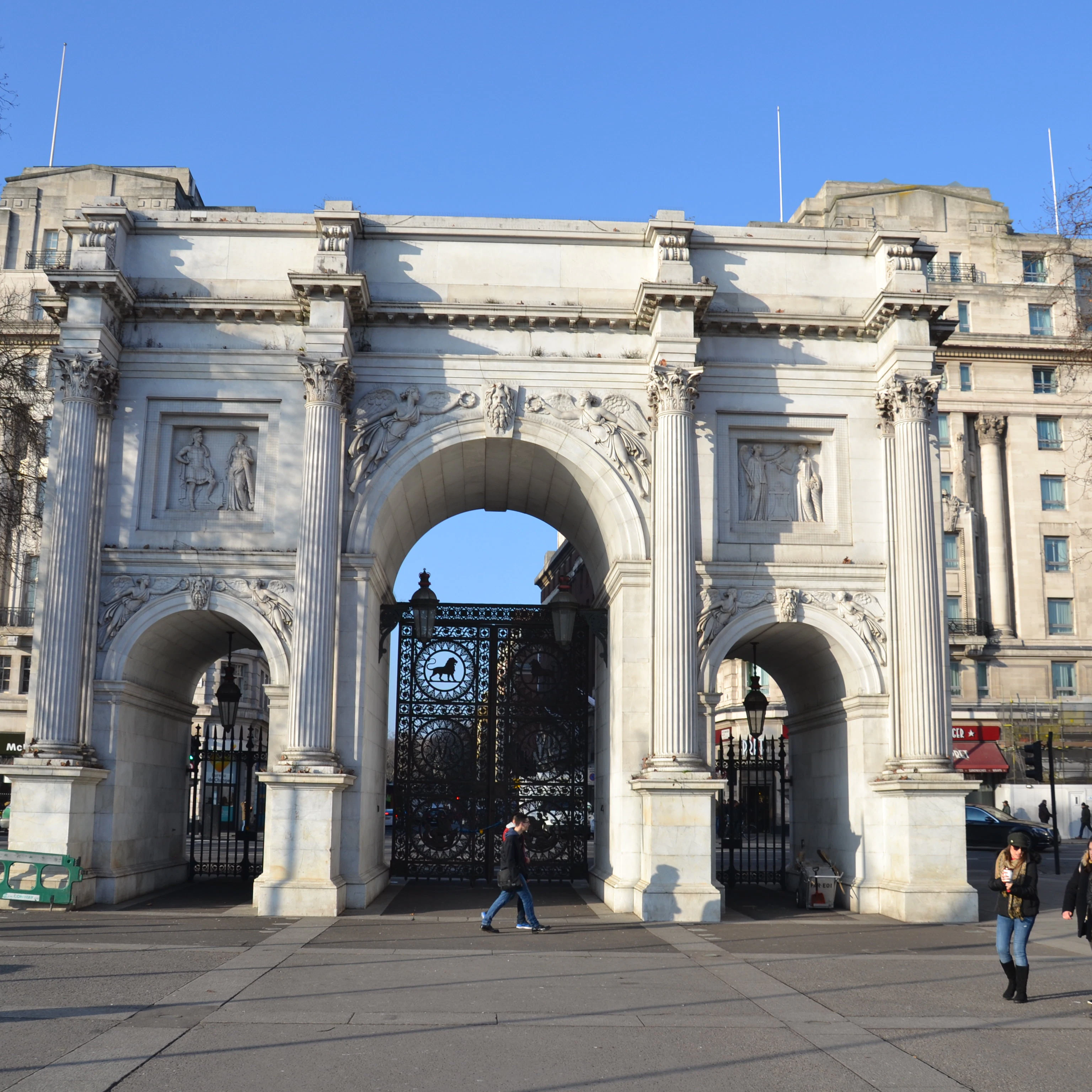 Built in 1828, Marble Arch is located in the northeast corner of Hyde Park, otherwise known as Speakers' Corner