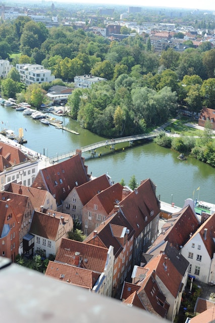 Overview of waterfront city of Lubeck.