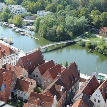 Overview of waterfront city of Lubeck.