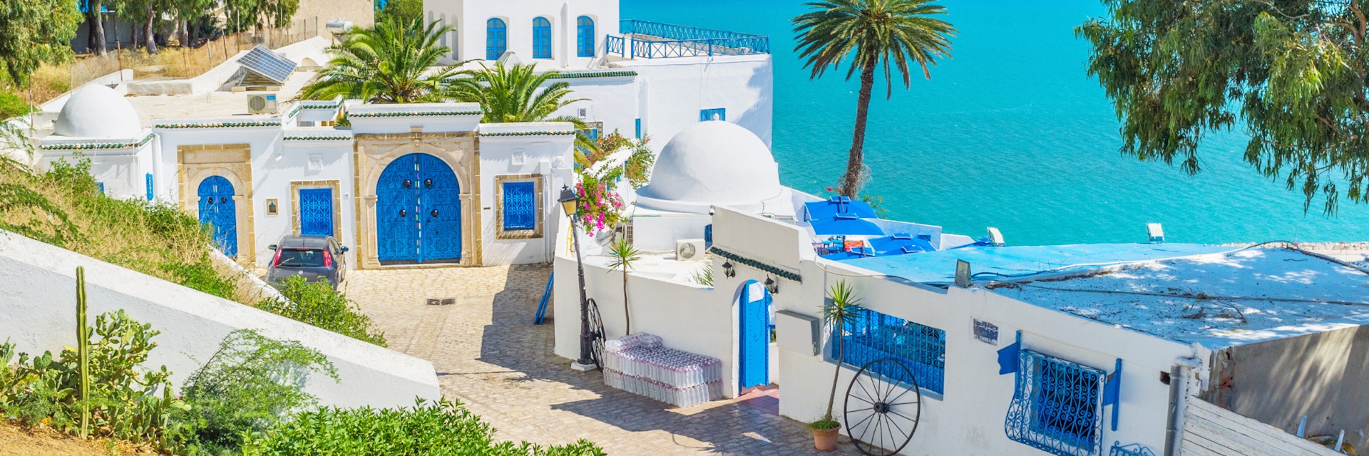 One of the most beautiful views in the mountain village of Sidi Bou Said, Tunisia.