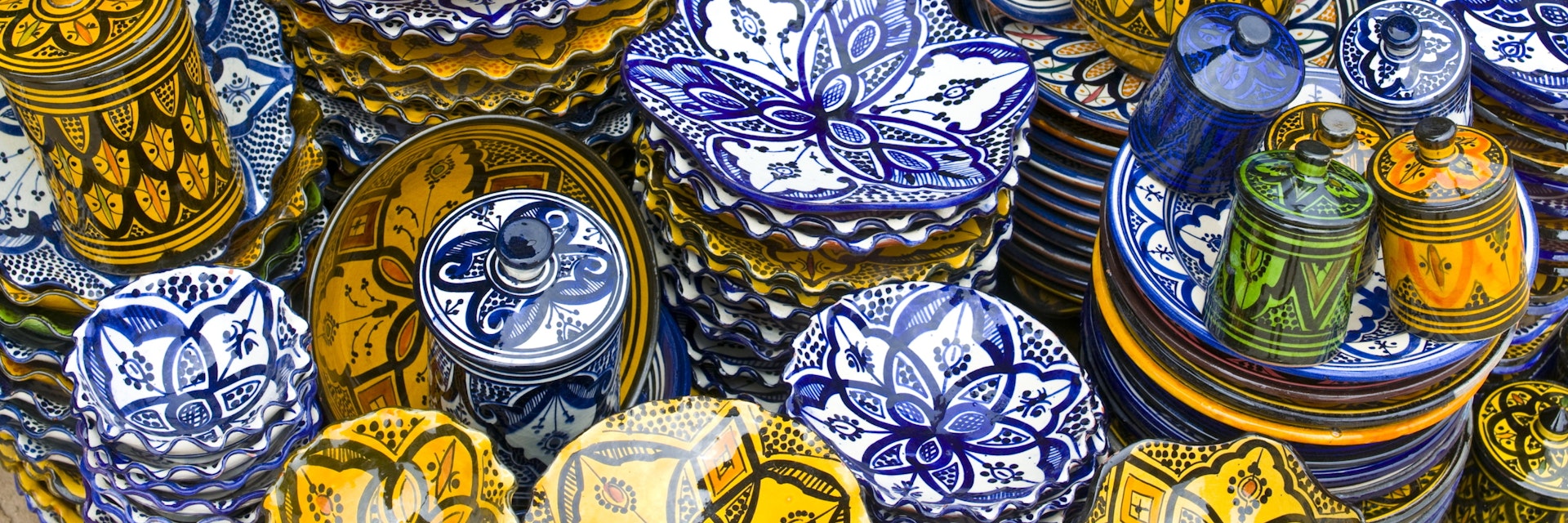 Colourful ceramics for sale, Safi, Morocco, North Africa, Africa