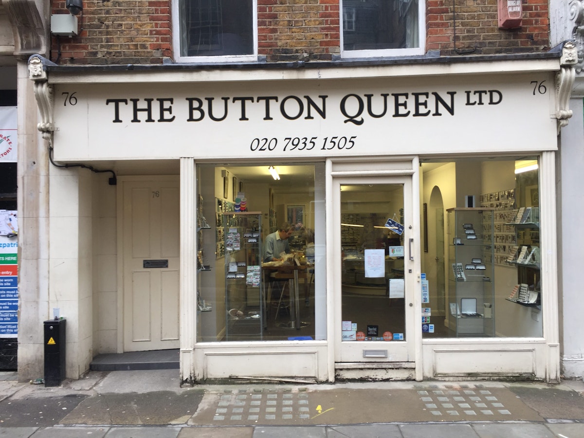 The outside of The Button Queen in Fitzrovia, London