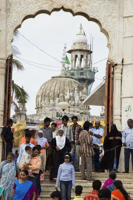 Pilgrims and mosque at Haji Ali.
