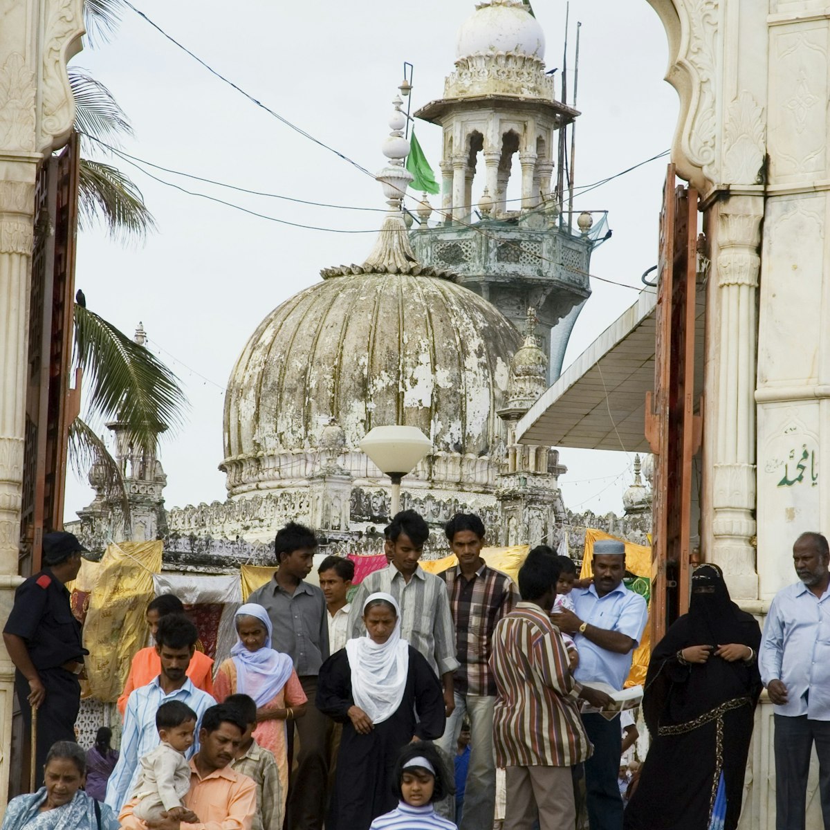 Pilgrims and mosque at Haji Ali.
