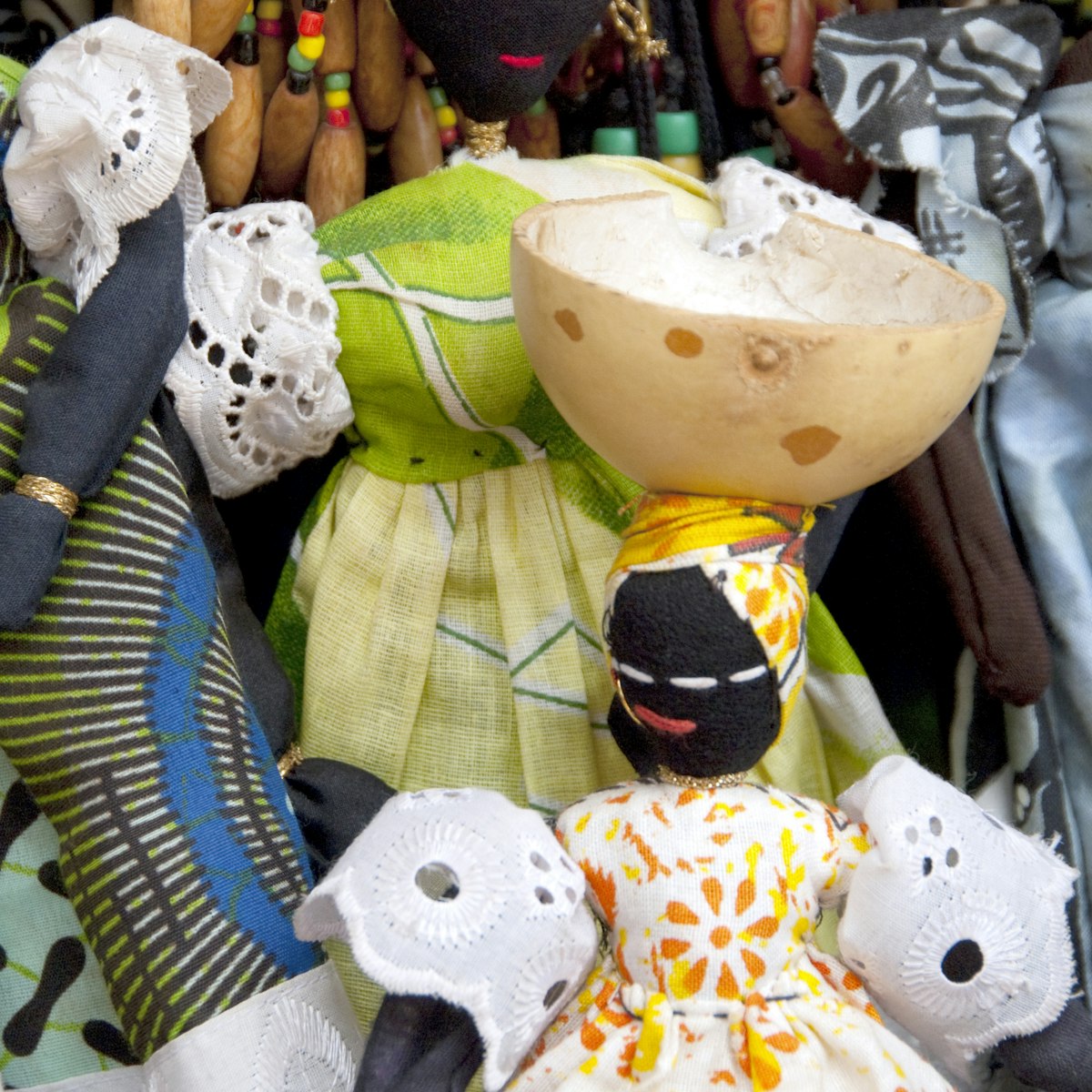 Traditional hand made fabric souvenir dolls, Albert Market, Banjul, Gambia