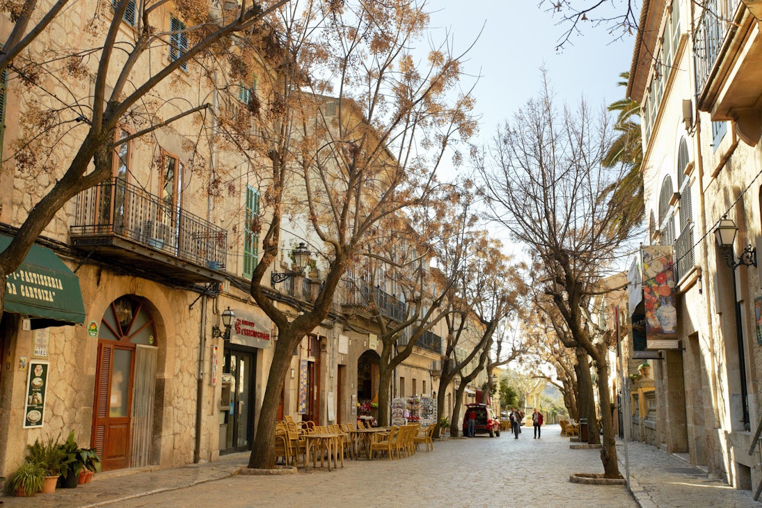 Paved street in town high in Serra de Tramuntana mountains.