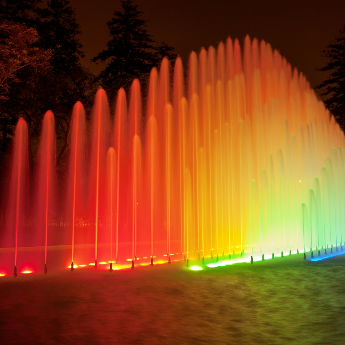 Fountain at night in Park of the Reserve, Lima
