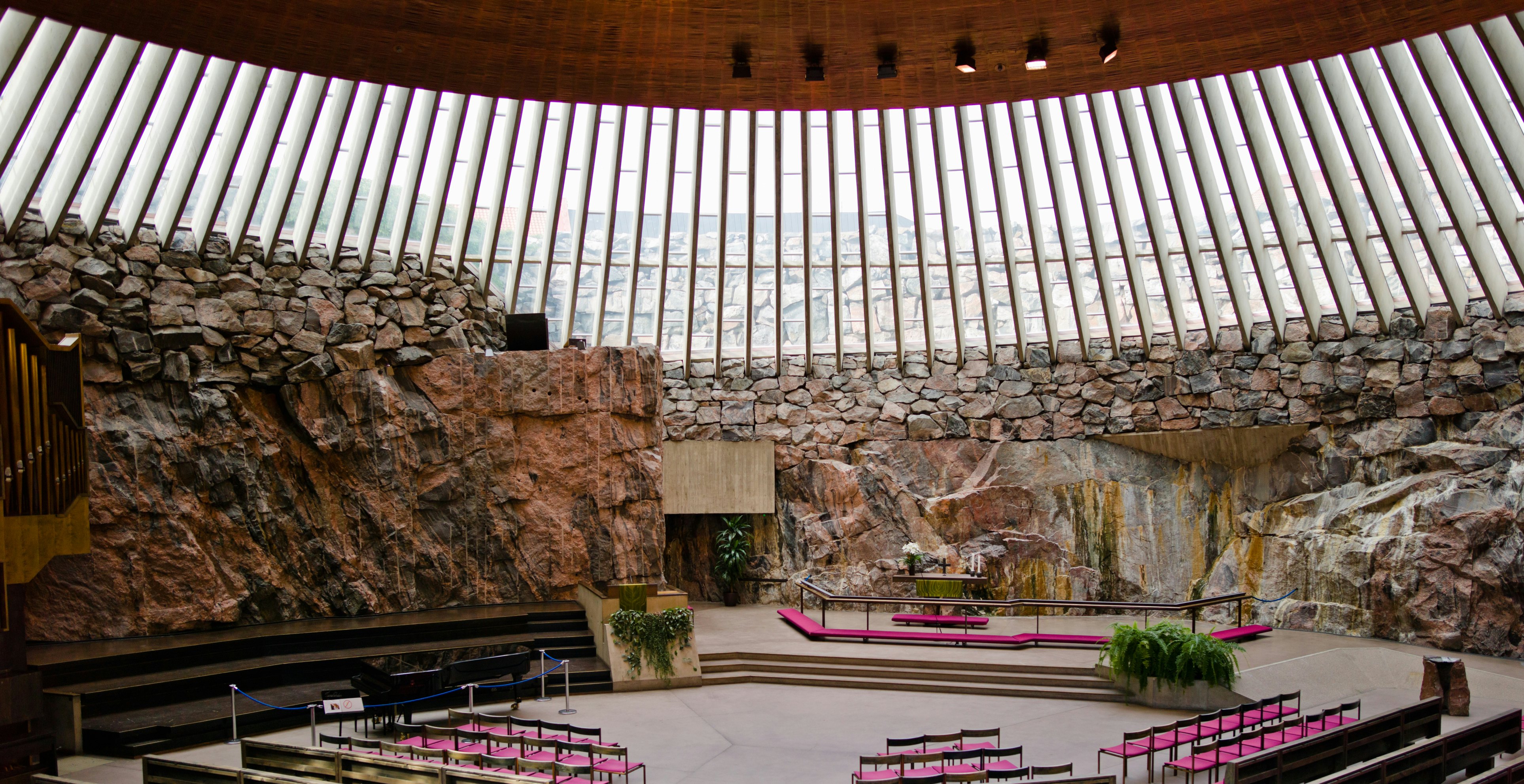 Interiors of a church, Temppeliaukion Kirkko, Helsinki, Finland