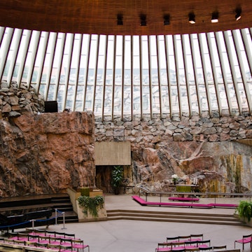 Interiors of a church, Temppeliaukion Kirkko, Helsinki, Finland