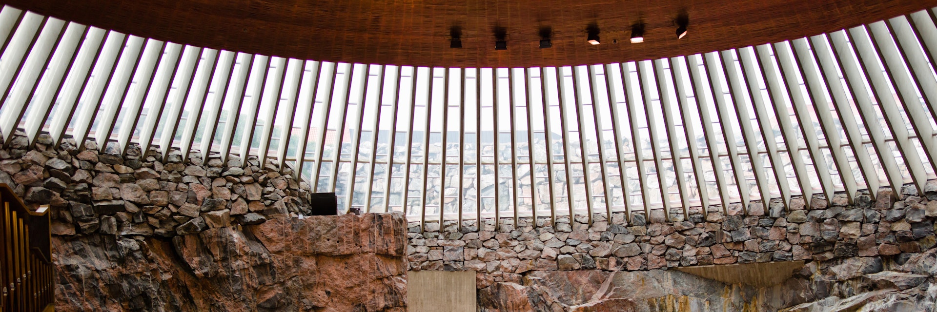 Interiors of a church, Temppeliaukion Kirkko, Helsinki, Finland