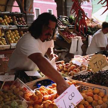 Fruit and vegetable stall at Rialto produce Market.