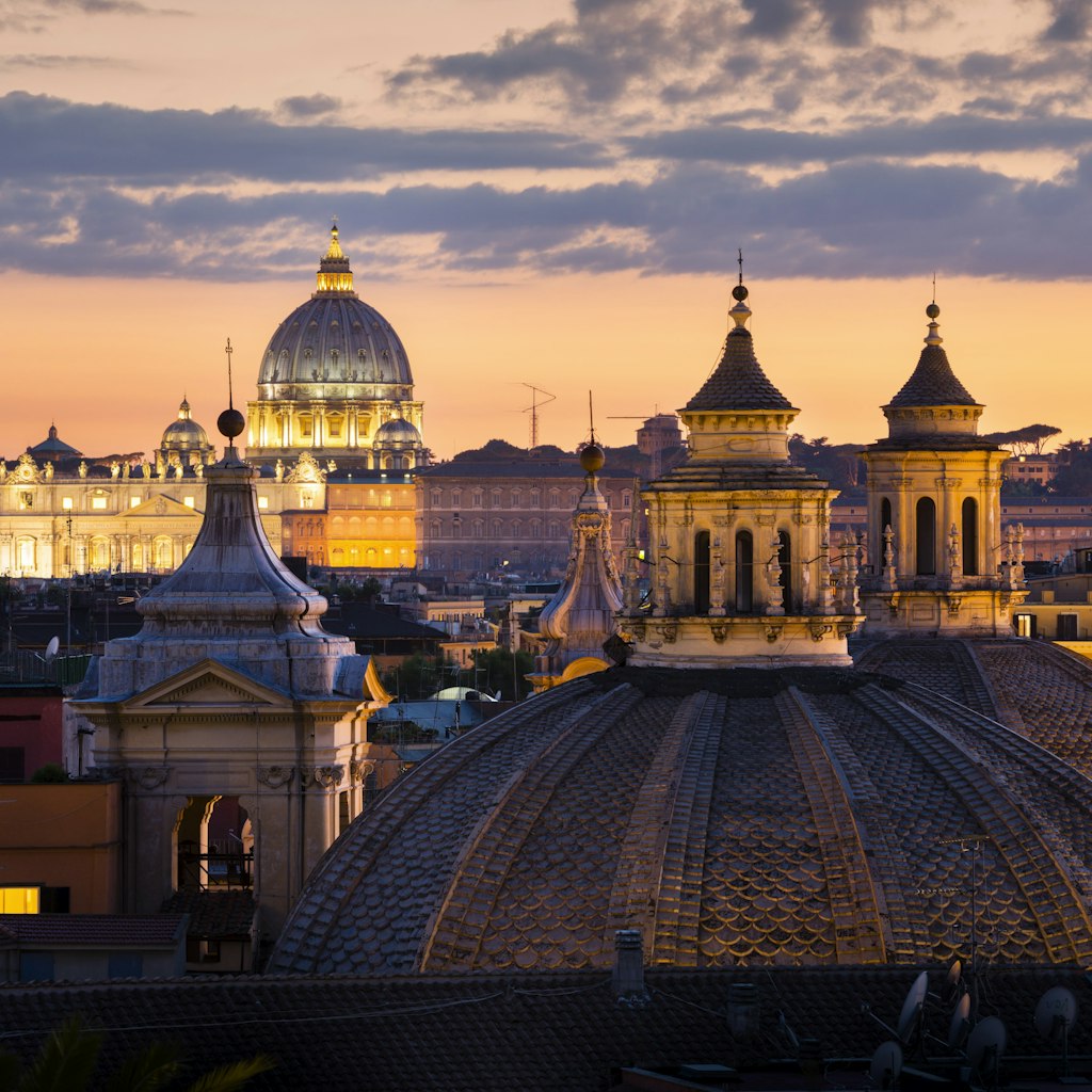 St Peter's Basilica and city skyline from Villa Borghese.