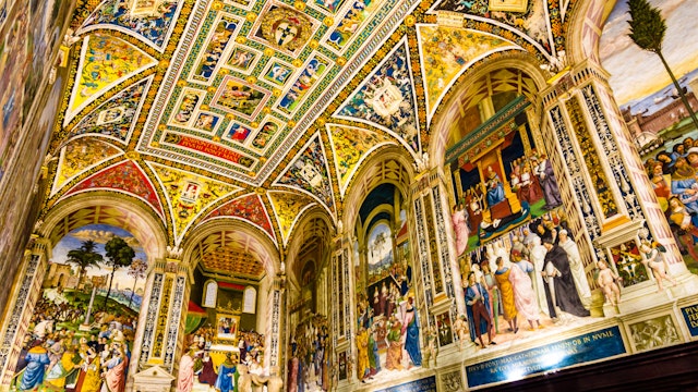 Siena, Italy - 08 01 2017: View of  Piccolomini Library inside Siena Cathedral; Shutterstock ID 1053389615; Your name (First / Last): Anna Tyler; GL account no.: 65050; Netsuite department name: Online Editorial; Full Product or Project name including edition: destination-image-southern-europe