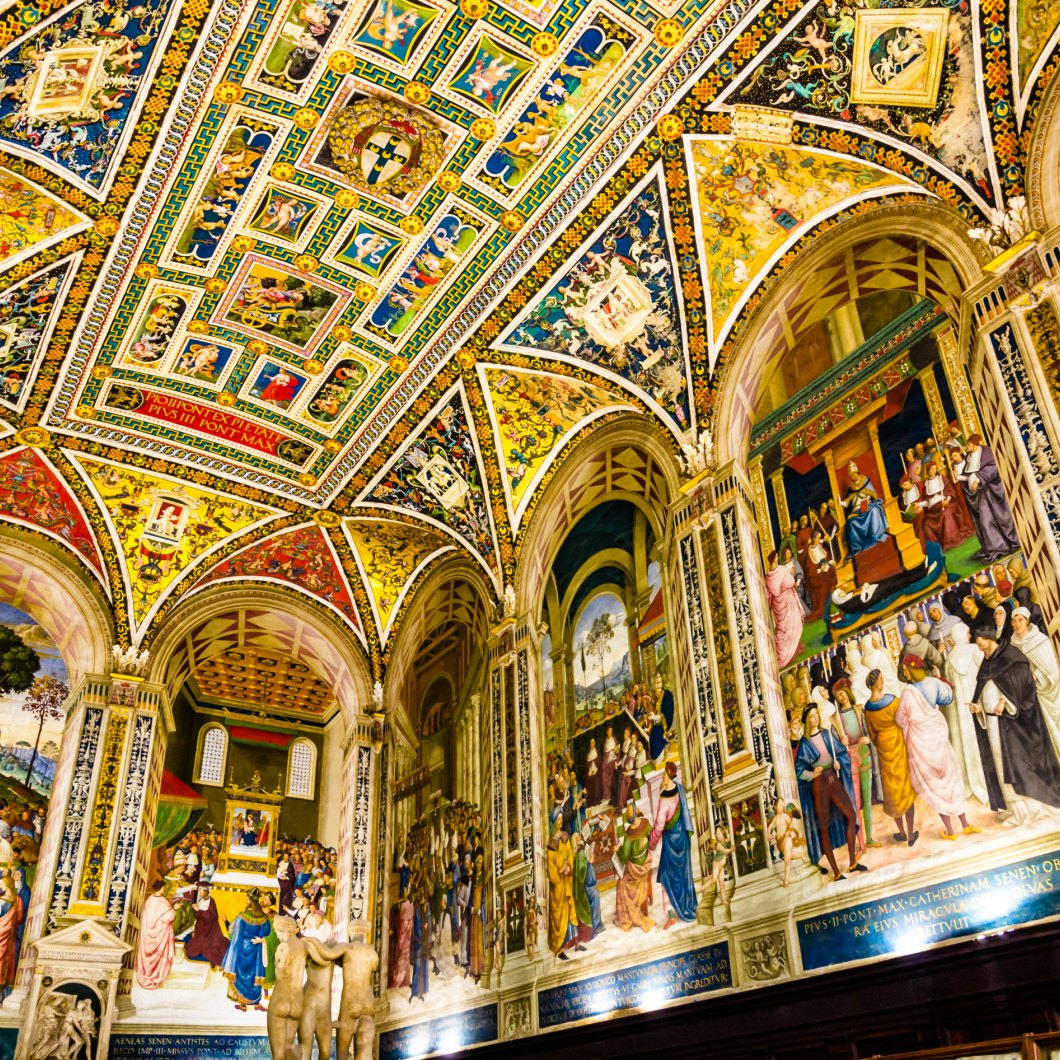 Siena, Italy - 08 01 2017: View of  Piccolomini Library inside Siena Cathedral; Shutterstock ID 1053389615; Your name (First / Last): Anna Tyler; GL account no.: 65050; Netsuite department name: Online Editorial; Full Product or Project name including edition: destination-image-southern-europe