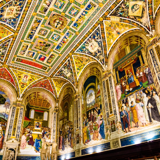 Siena, Italy - 08 01 2017: View of Piccolomini Library inside Siena Cathedral; Shutterstock ID 1053389615; Your name (First / Last): Anna Tyler; GL account no.: 65050; Netsuite department name: Online Editorial; Full Product or Project name including edition: destination-image-southern-europe