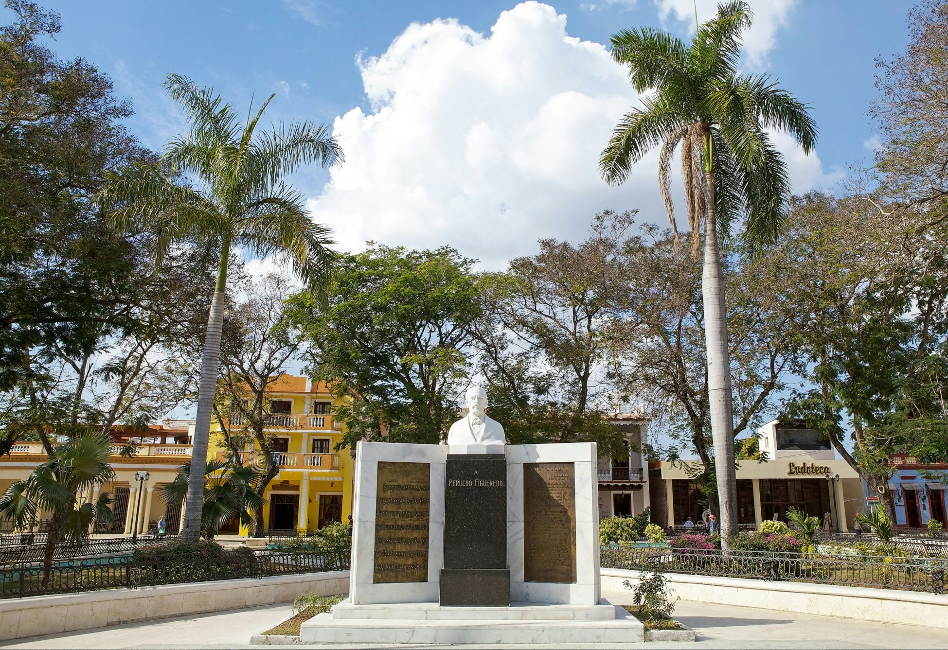 Statue of Perucho Figueredo at the Cespedes Park at the Bayamo, Cuba. Perucho Figueredo was a poet, musician and revolutionary in the 19th century. He wrote the cuban national anthem in 1867.