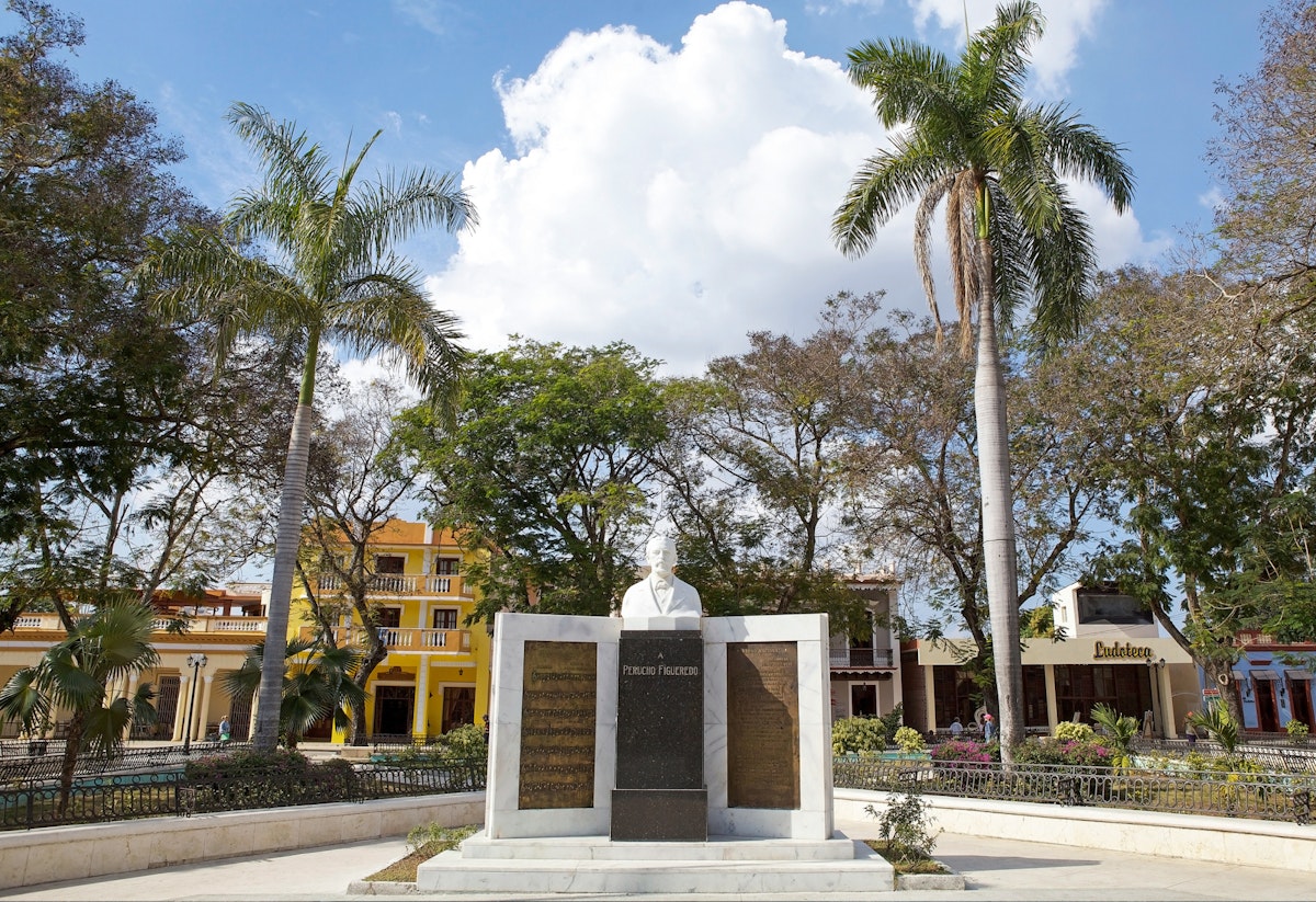 Statue of Perucho Figueredo at the Cespedes Park at the Bayamo, Cuba. Perucho Figueredo was a poet, musician and revolutionary in the 19th century. He wrote the cuban national anthem in 1867.