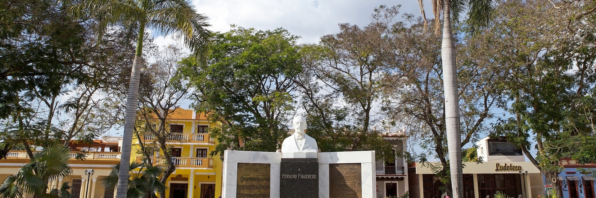 Statue of Perucho Figueredo at the Cespedes Park at the Bayamo, Cuba. Perucho Figueredo was a poet, musician and revolutionary in the 19th century. He wrote the cuban national anthem in 1867.