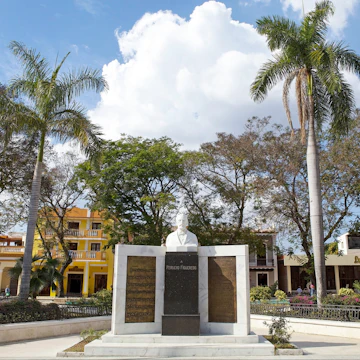 Statue of Perucho Figueredo at the Cespedes Park at the Bayamo, Cuba. Perucho Figueredo was a poet, musician and revolutionary in the 19th century. He wrote the cuban national anthem in 1867.