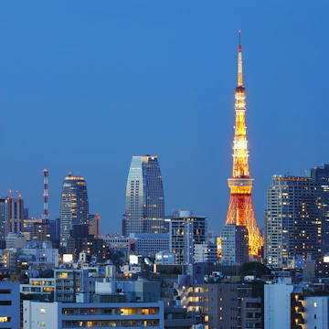 Tokyo Tower and skyline at dusk, Tokyo, Japan