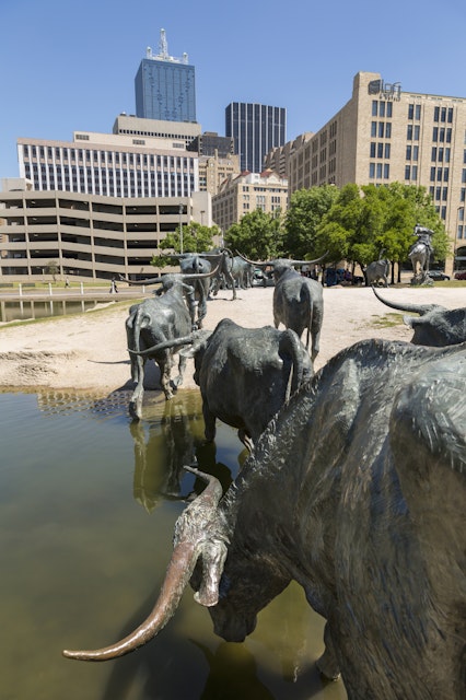 Bronze sculptures, Cattle Drive, Pioneer Plaza, Dallas, Texas
