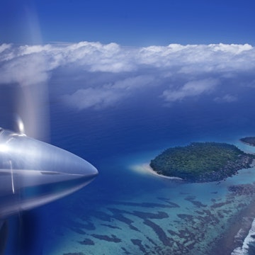 View of remote islands from light aircraft.