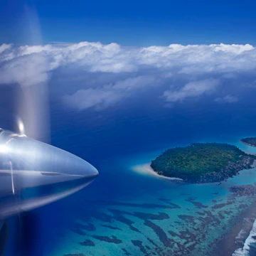 View of remote islands from light aircraft.