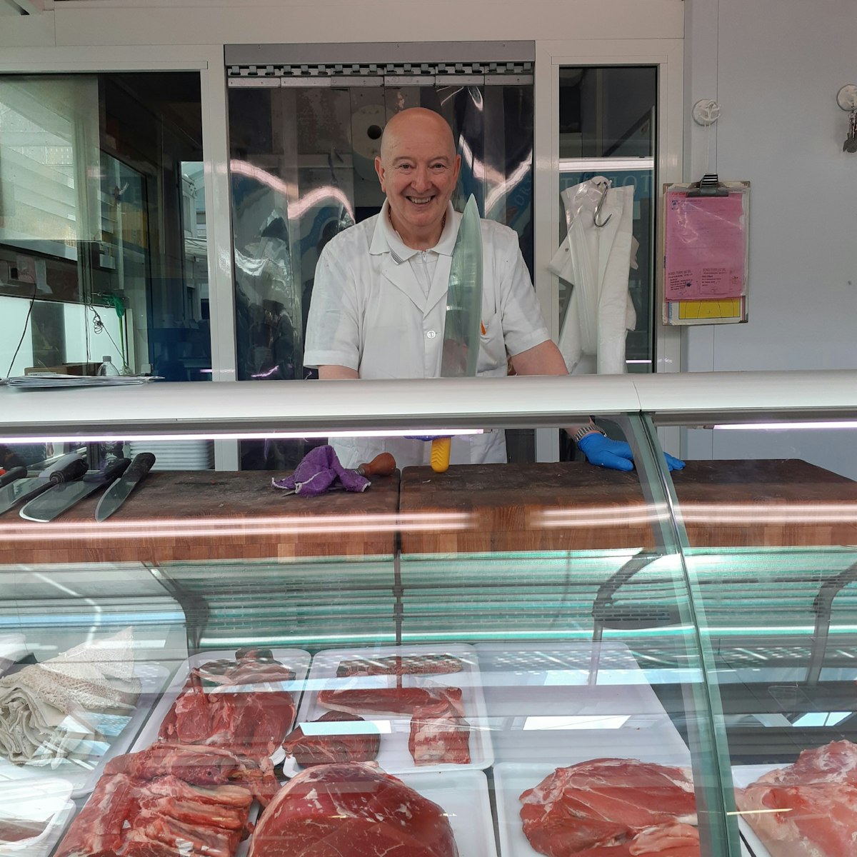 One of the vendors at the historic Mercato Testaccio, Cesare the butcher (he's the fourth generation in his family to run the business).
