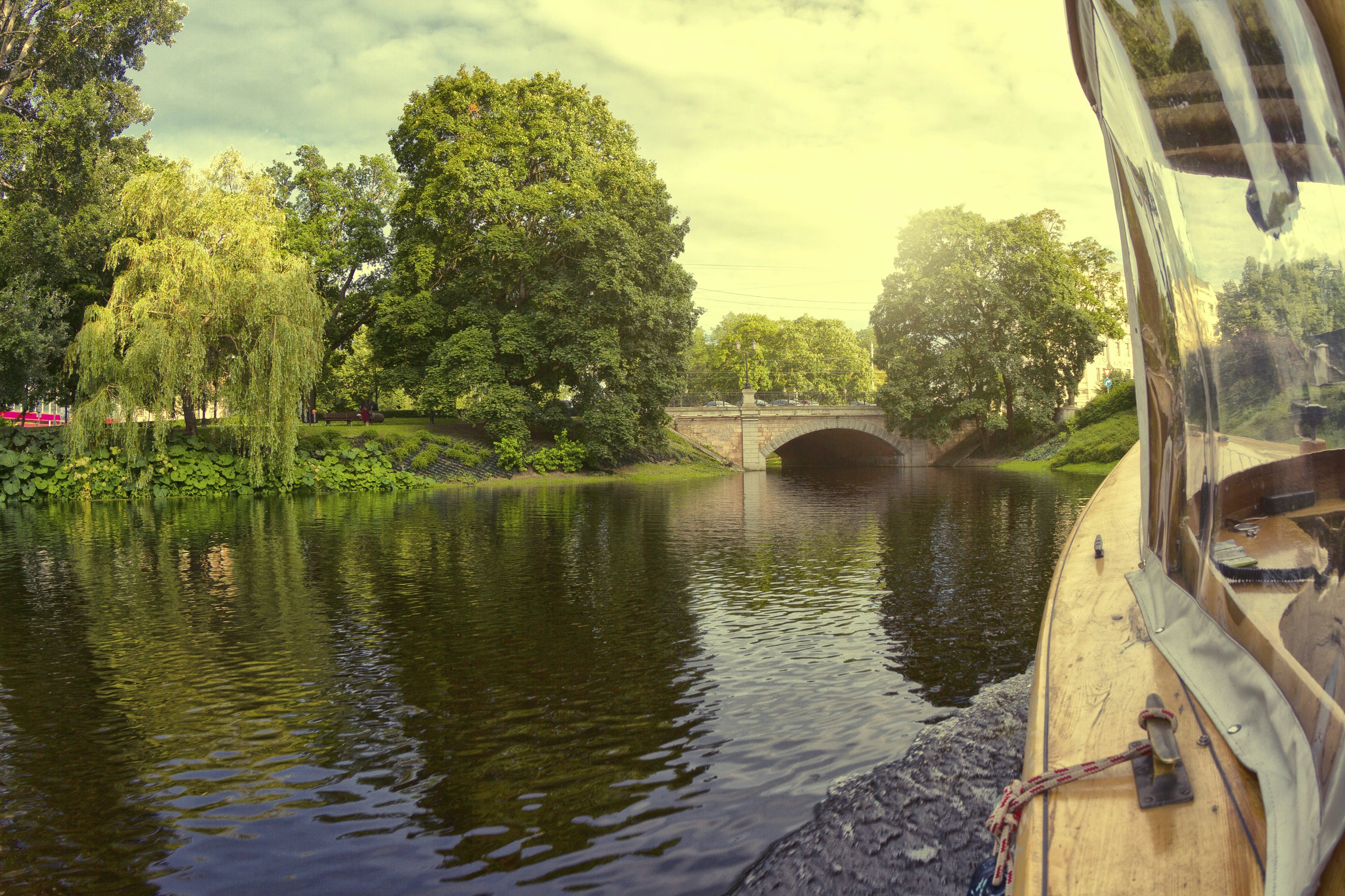Boat in a Canal. Riga, Latvia.