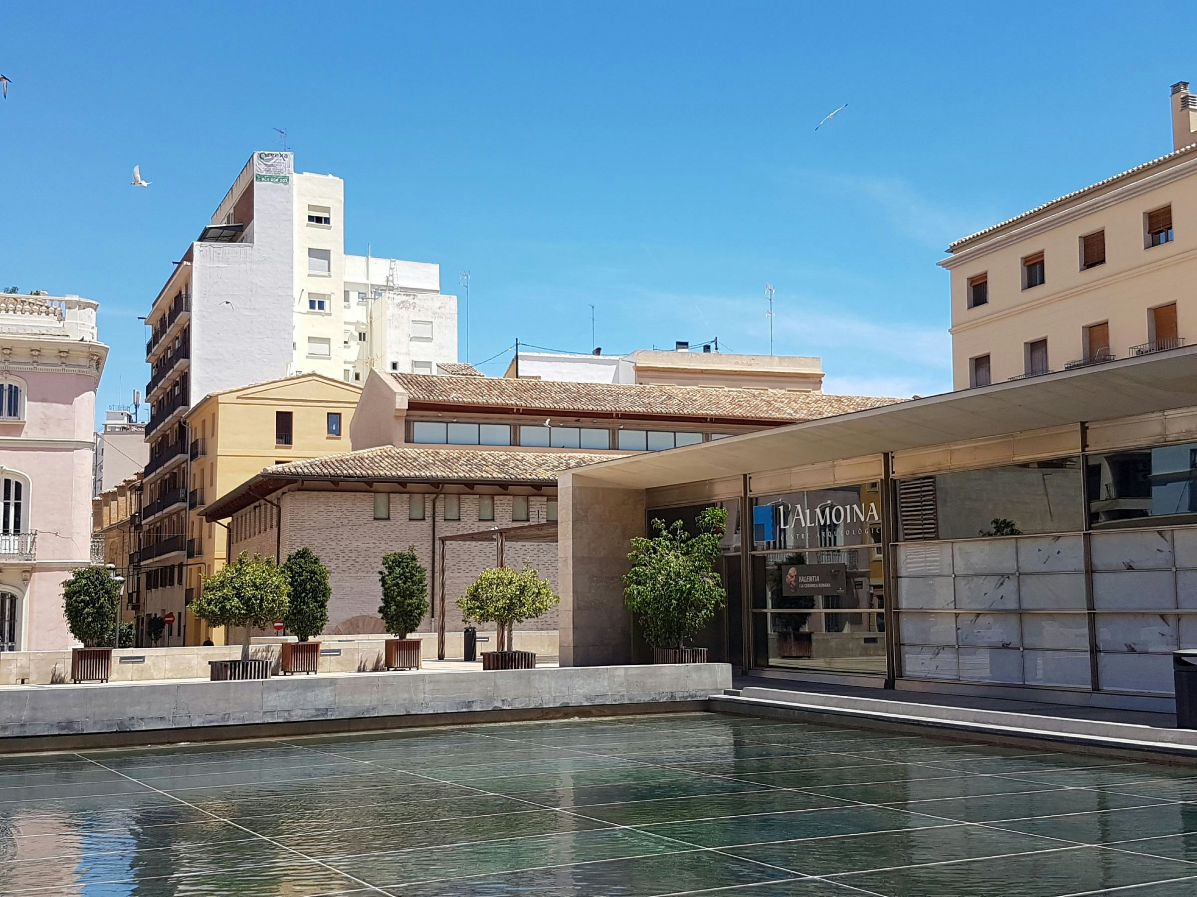 Outside entrance of L'Almoina including water feature.