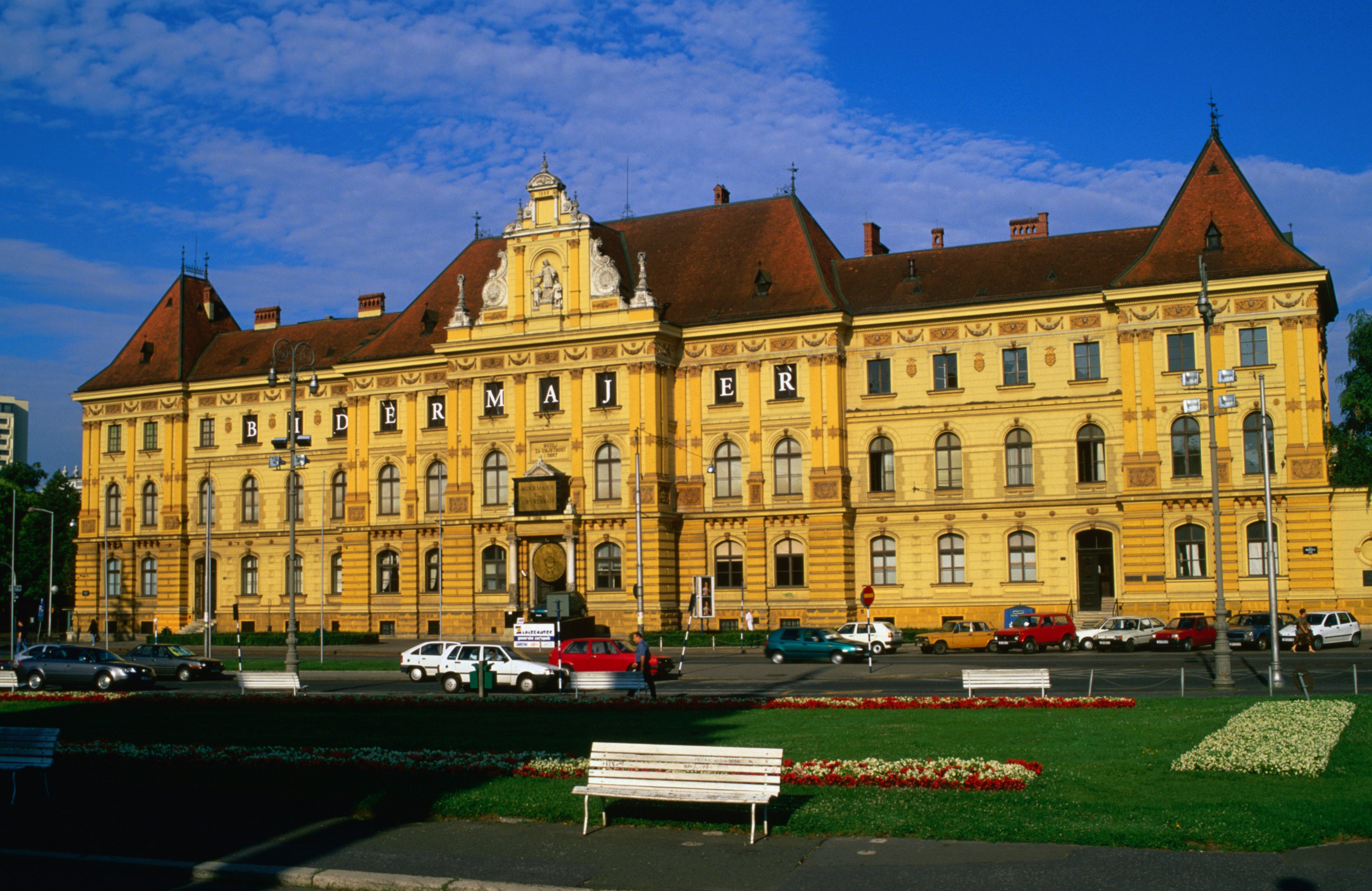 The facade of the historic Zagreb Art Museum, Croatia.