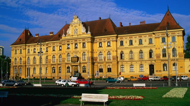 The facade of the historic Zagreb Art Museum, Croatia.