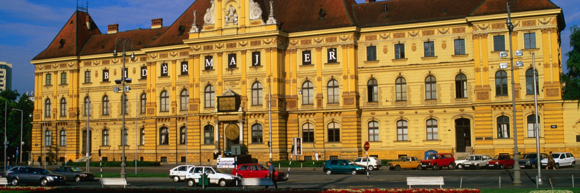 The facade of the historic Zagreb Art Museum, Croatia.