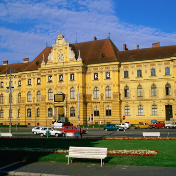 The facade of the historic Zagreb Art Museum, Croatia.