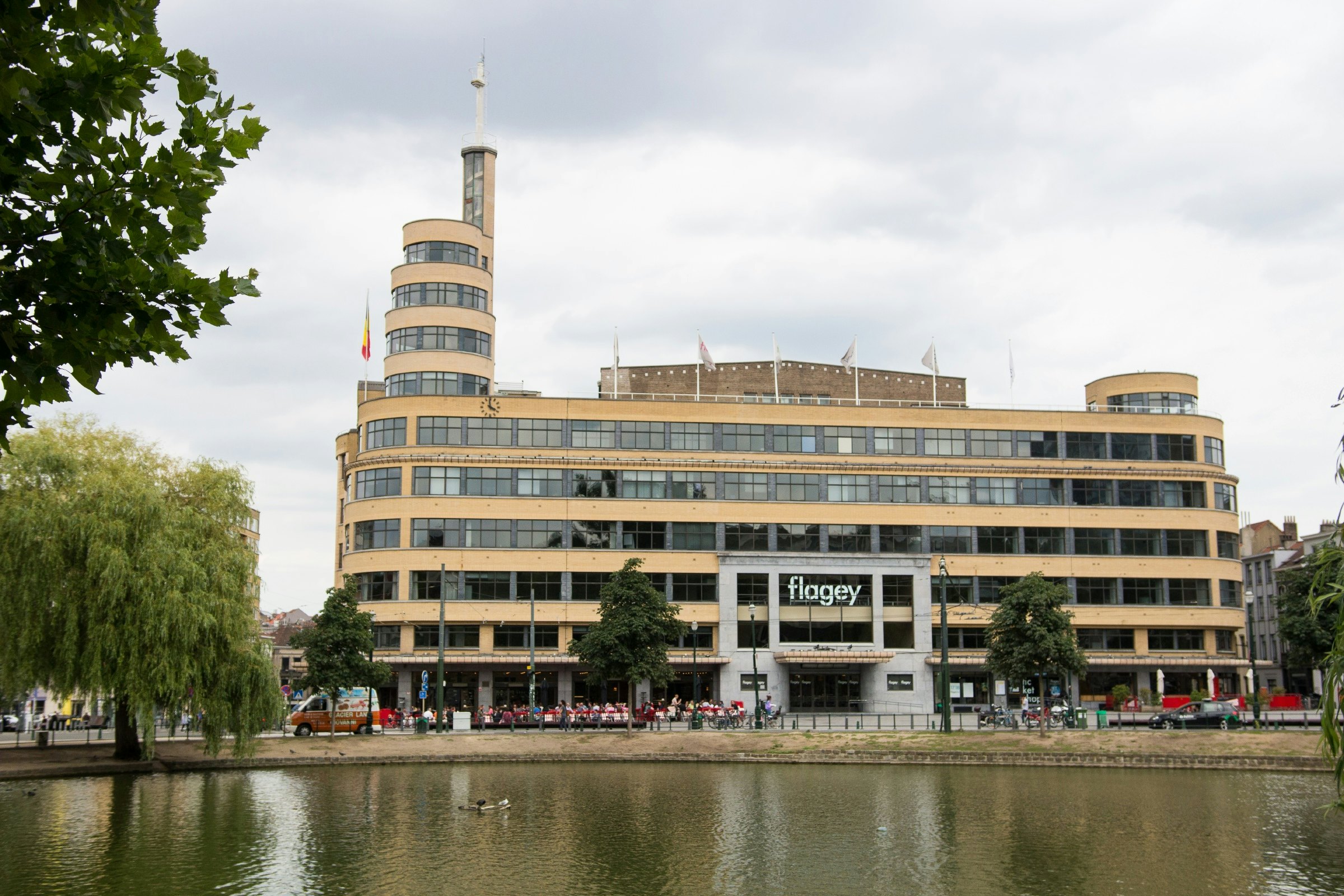 Flagey building from across the pond