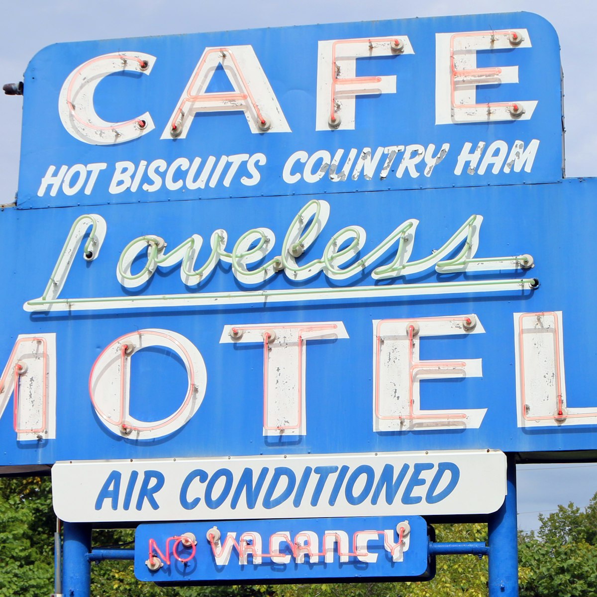 NASHVILLE, TN-AUGUST, 2015: Sign for the Loveless Cafe, a Nashville institution that has been featured on Good Morning America and the Food Channel.; Shutterstock ID 315325763; Your name (First / Last): Lauren Gillmore; GL account no.: 56530; Netsuite department name: Online-Design; Full Product or Project name including edition: 65050/ Online Design /LaurenGillmore/POI