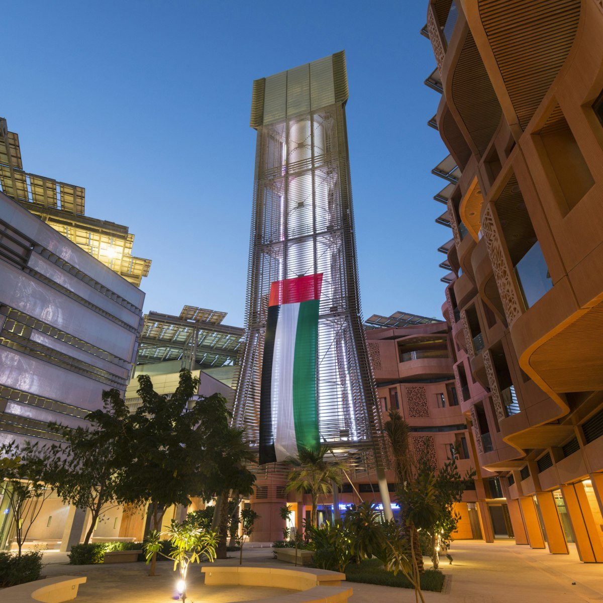 Windtower at Masdar Institute of Science and Technology in Abu Dhabi, United Arab Emirates.