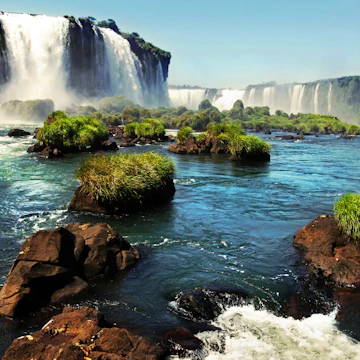 Iguazu falls are waterfalls of the Iguazu River on the border of the Argentina province of Misiones and the Brazilian state of Paraná. The falls divide the river into the upper and lower Iguazu. The Iguazu River rises near the city of Curitiba. The river flows through Brazil for most of its course, although most of the falls are on the Argentine side. Below its confluence with the San Antonio River, the Iguazu River forms the boundary between Argentina and Brazil.