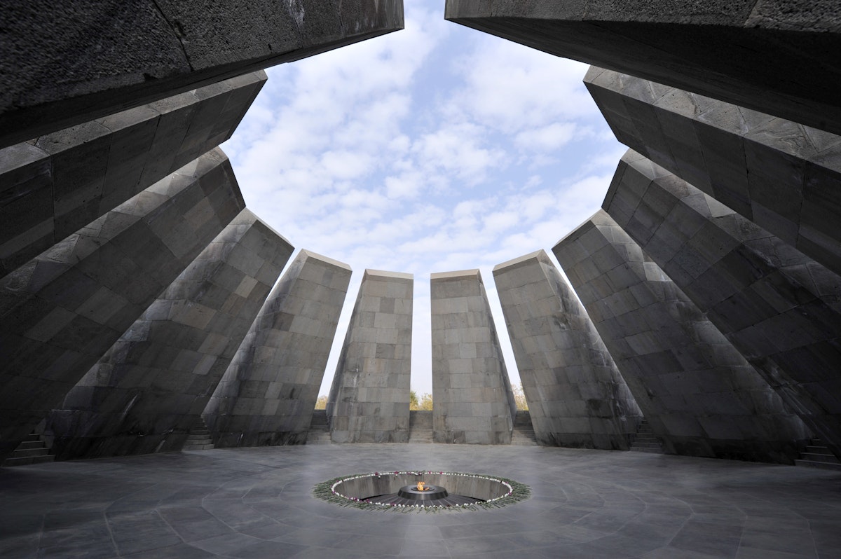 "Yerevan, Armenia - October 28, 2009. Eternal flame in Tsitsernakaberd. Tsitsernakaberd is a memorial dedicated to the victims of the Armenian Genocide in 1915. Yerevan, Armenia. The eternal flame inside the memorial."