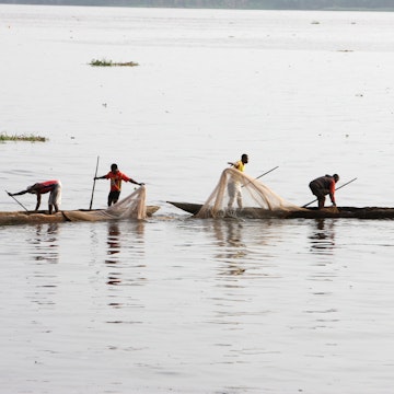Fishermen on the Congo river Brazzaville. Congo.