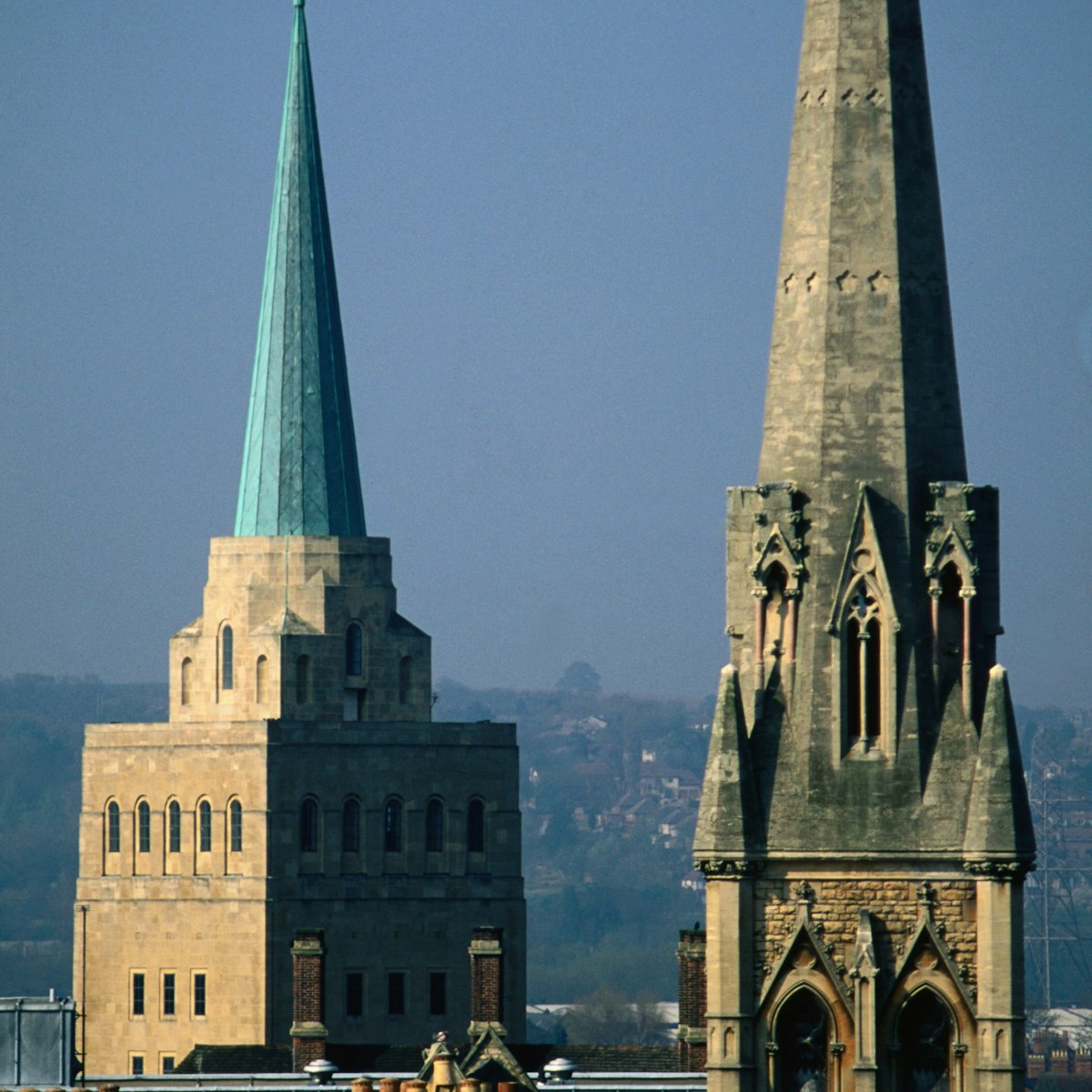The spire of Church of St Mary the Virgin, a 14th century tower that offers great views of Oxford and Nuffield