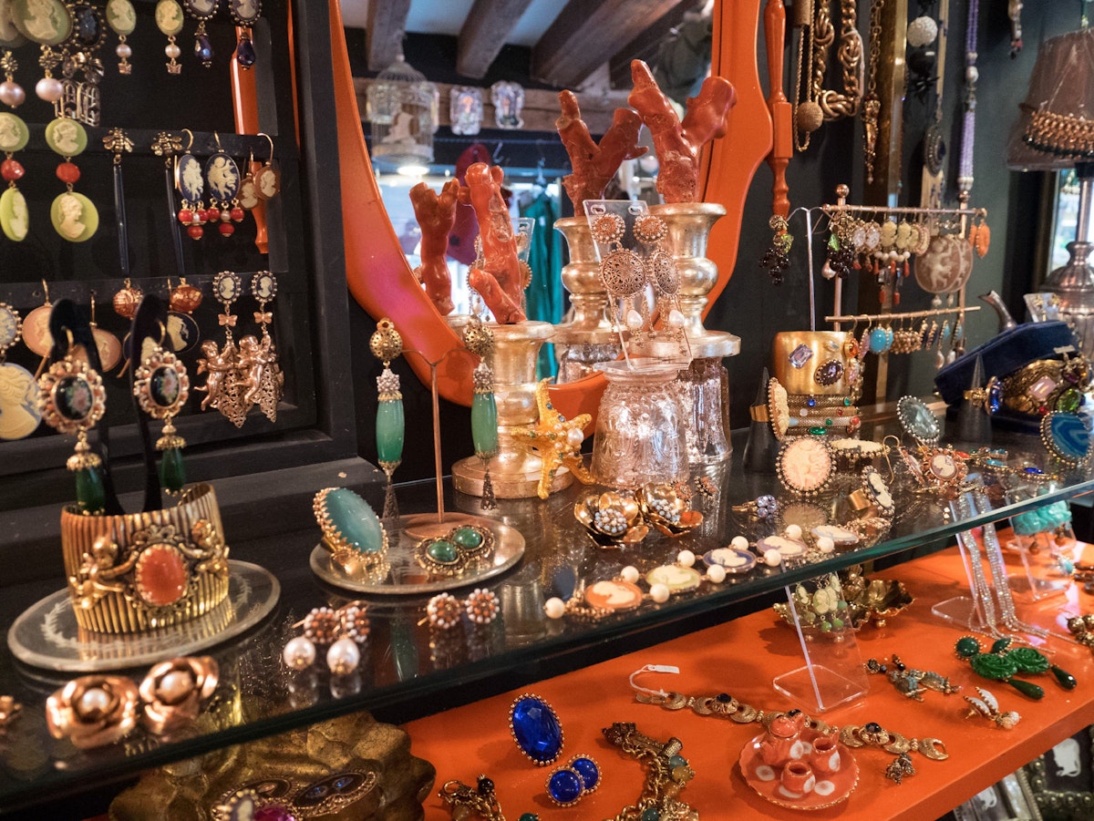 Hand-made jewellery on display at La Maison de La Sireneuse fashion and accessories store.